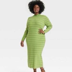 House of Aama x Target Green Striped Knit Long Sleeve Midi Dress Size XL Casual